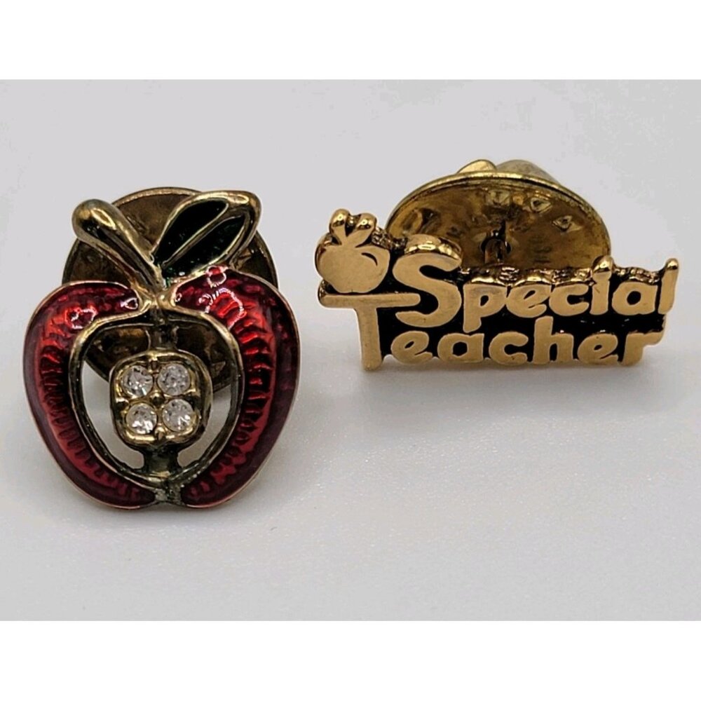 Lot Of 2 Brooch Pins Teacher‎ Pin Special Teacher And Apple Pin Rhinestones